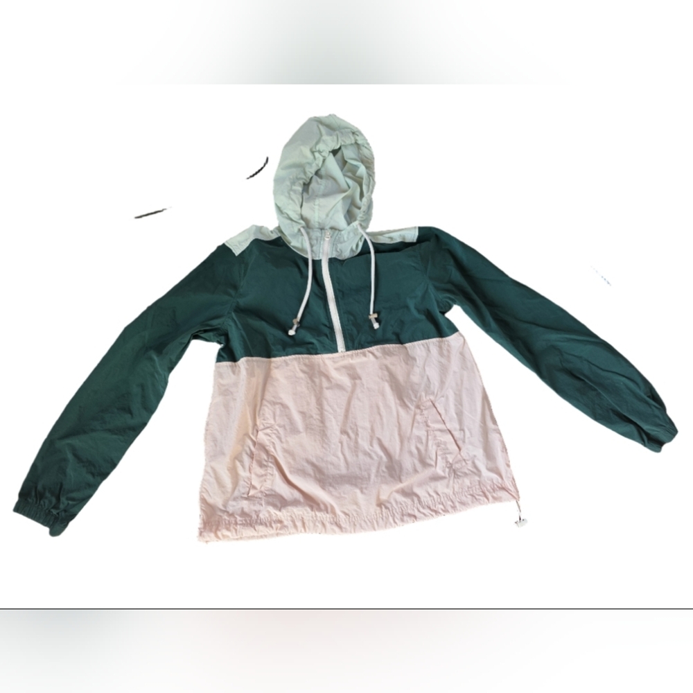Old Navy Active Green & Pink Colorblock Anorak Hooded Jacket Size S